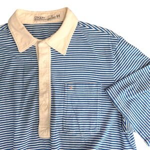 Criquet Blue and White Striped Polo with Cream Collar